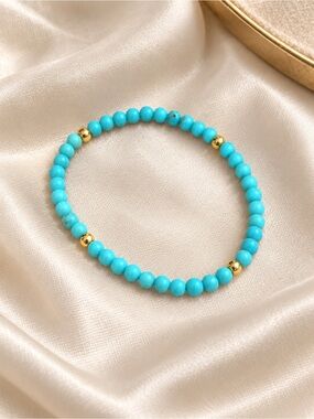 Genuine Turquoise Beaded Bracelet with 14K Gold Accents NWT